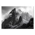 Echo of Stone – Alu-Dibond wall art depicting majestic alpine peaks in dramatic black and white.