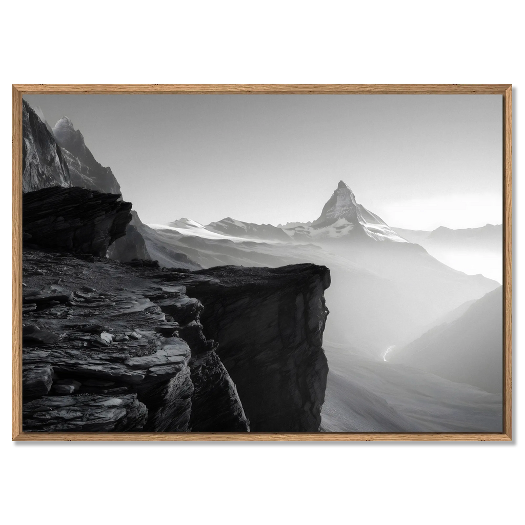 Edge of Silence – Alu-Dibond wall art featuring the Matterhorn framed by a serene, misty landscape.