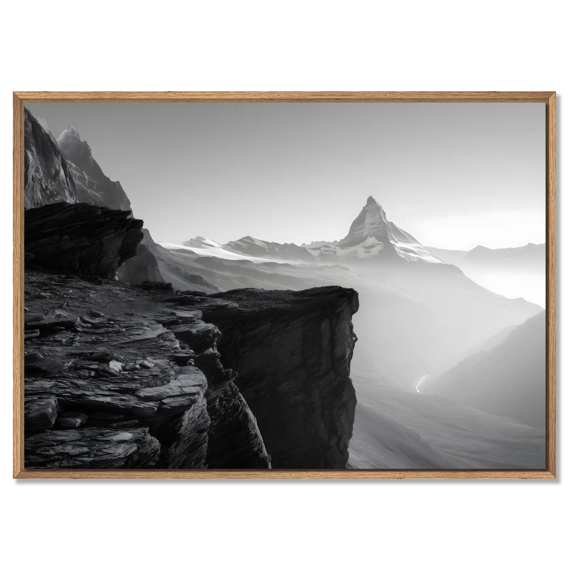 Edge of Silence – Alu-Dibond wall art featuring the Matterhorn framed by a serene, misty landscape.