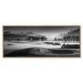 Premium alps Wall Art large featuring Fairway Beneath the Peaks in silver monochrome with a floater frame.