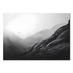 Flight over the Alps – Alu-Dibond wall art featuring a bird soaring through misty alpine mountains.