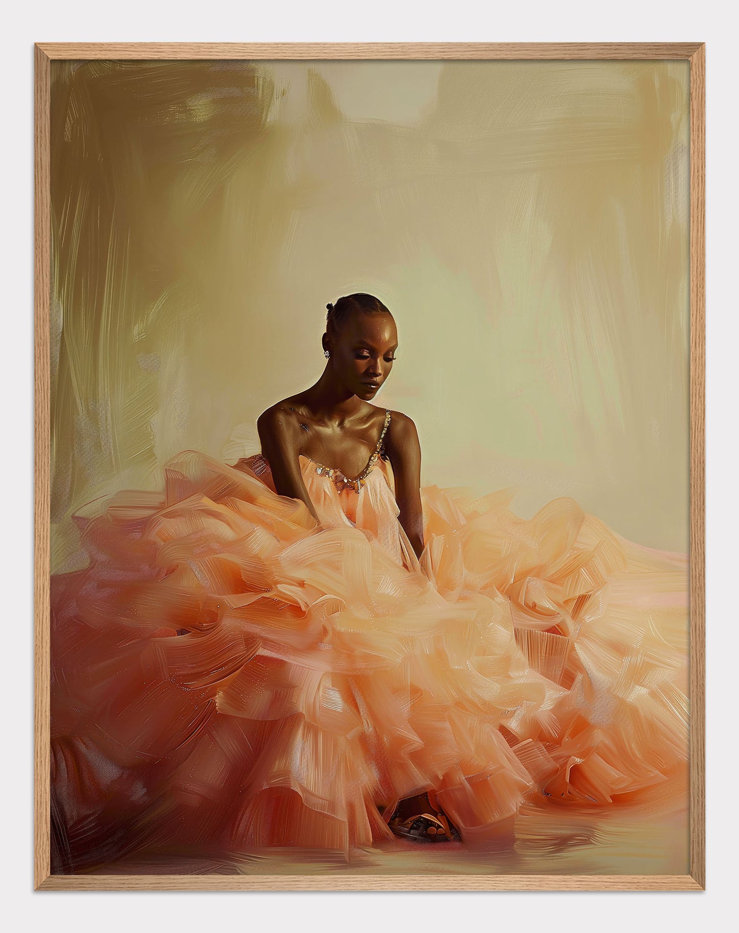 Dark Skinned Girl in a Fluid Peach Dress Poster