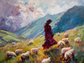 Girl on the mountain with sheep - Poster