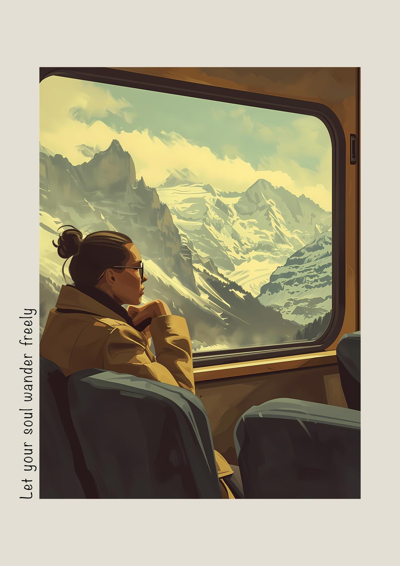 Girl rides with a view of the mountains - Poster
