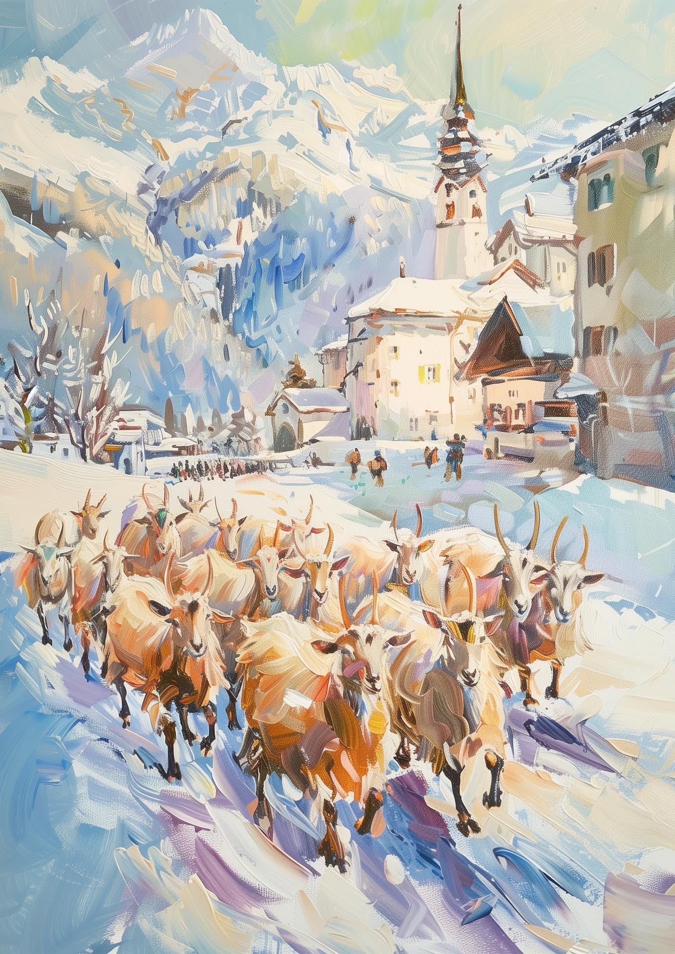 Goats on the street in Switzerland - Poster
