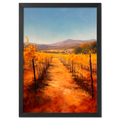 Golden Rows, Autumn Vines - Poster featuring a path through vibrant autumn vineyards with golden vines.
