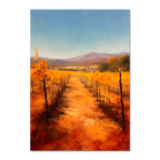 Golden Rows, Autumn Vines - Poster showcasing a tranquil path through autumn vineyards with golden vines.