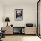 Gstaad - Where Nature Meets Elegance - Poster framed in a modern living room setting with stylish furniture.