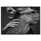 Intimacy with an Alpine Deer – Alu-Dibond wall art featuring a human and deer in a moment of trust.
