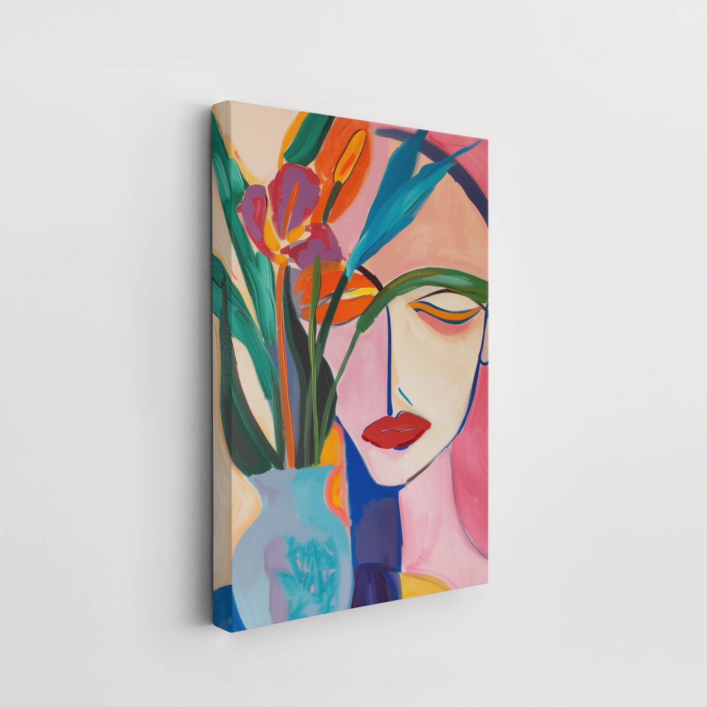 Lady with flowers in the style of Matisse - Canvas Poster Affiche.