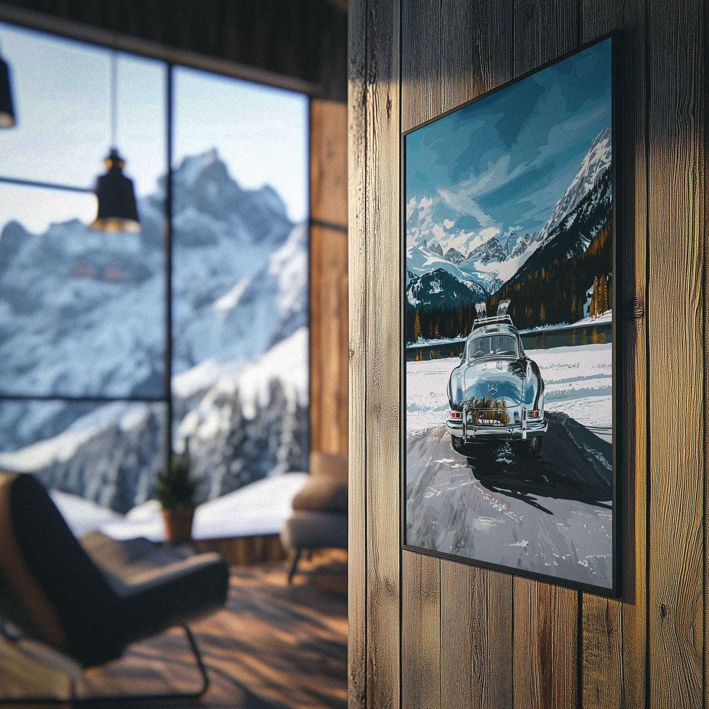 Mercedes on Ice St Moritz - Poster with a wooden frame