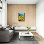 Lavaux Descent - Poster displayed in a modern living room with wood accents and minimalistic design.