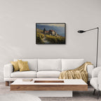 Lavaux Vineyard Estate – Poster displayed in a modern living room, showcasing wall art of vineyards and historic estate.