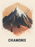 Chamonix mountain poster featuring a cable car and dramatic mountain peak with warm tones.