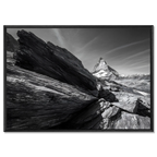 Matterhorn Lines – Alu-Dibond wall art showcasing the rugged alpine rock and iconic Matterhorn peak in black and white