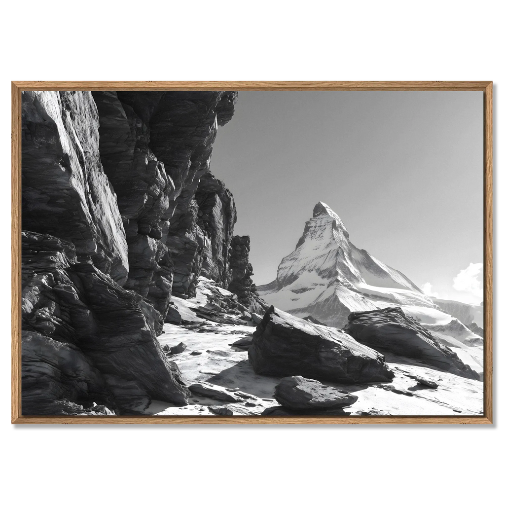 Matterhorn Path – Alu-Dibond wall art featuring rugged alpine landscape in black and white.
