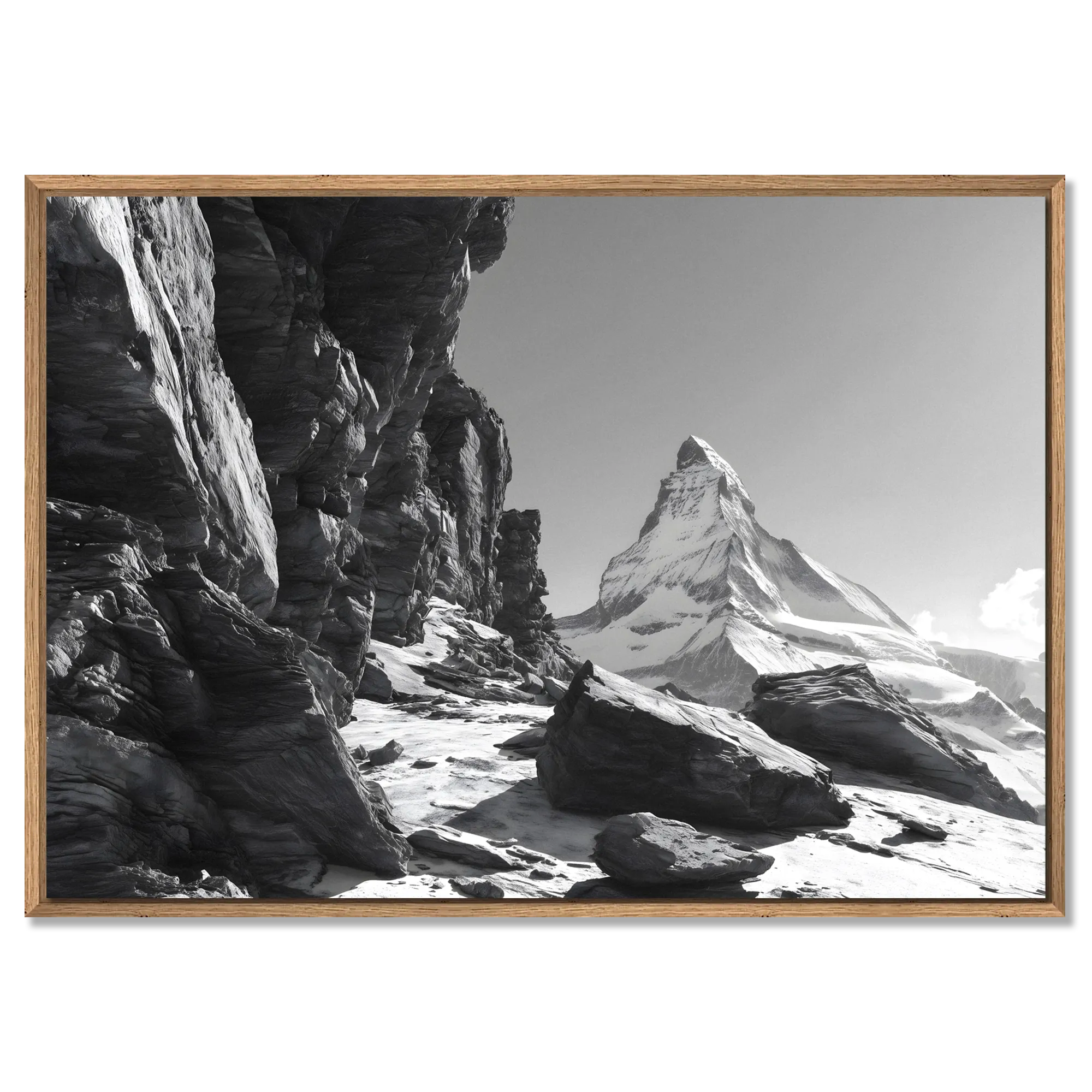 Matterhorn Path – Alu-Dibond wall art featuring rugged alpine landscape in black and white.