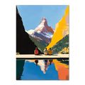 Matterhorn Retreat - Poster featuring three people by a lake with the Matterhorn mountain in the background.