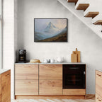 Matterhorn in Mist – Poster displayed in a modern kitchen, enhancing the wall decor with alpine scenery.