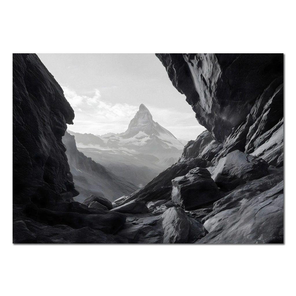 Path to the Matterhorn – Alu-Dibond wall art featuring the Matterhorn framed by rugged alpine rock.