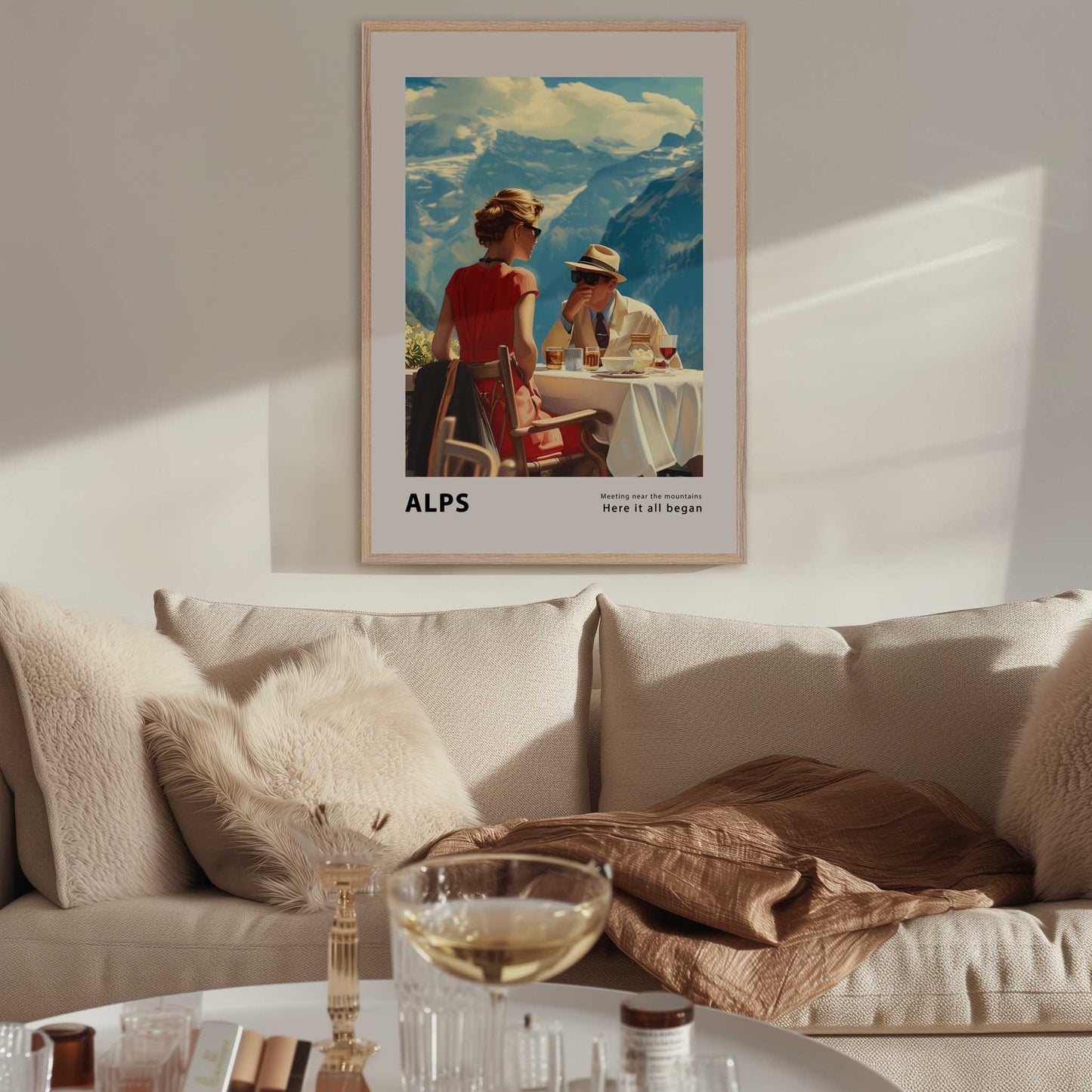 Meeting by the mountains - Poster with a wooden frame