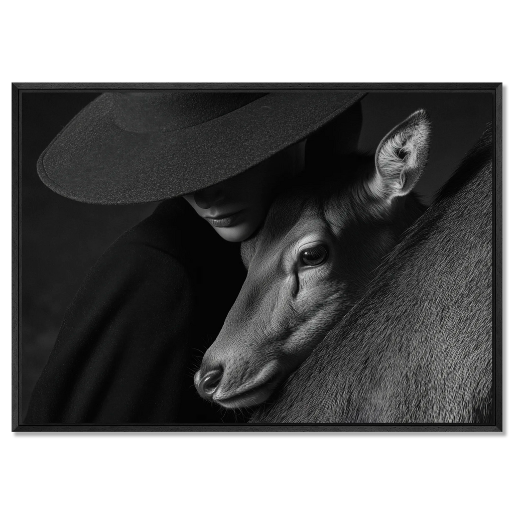 Quiet Bond of an Alpine Deer – Alu-Dibond wall art featuring a human figure with an alpine deer.