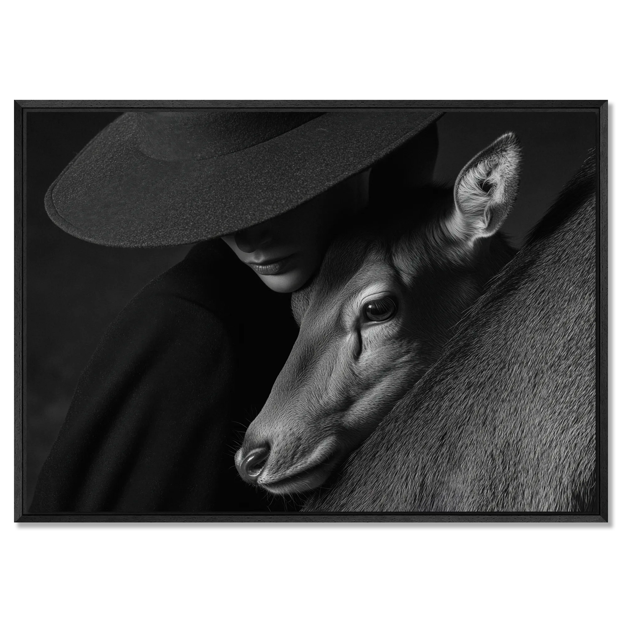 Quiet Bond of an Alpine Deer – Alu-Dibond wall art featuring a human figure with an alpine deer.