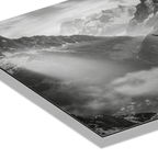 Silent Alpine Presence – Alu-Dibond wall art highlighting mountain landscape in black and white with soft gradients.