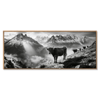 Silent Alpine Presence – Alu-Dibond wall art featuring a cow on a mountain slope with dramatic alpine scenery.