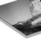 Silent Matterhorn Rise – Alu-Dibond wall art showcasing a dramatic black-and-white mountain silhouette.