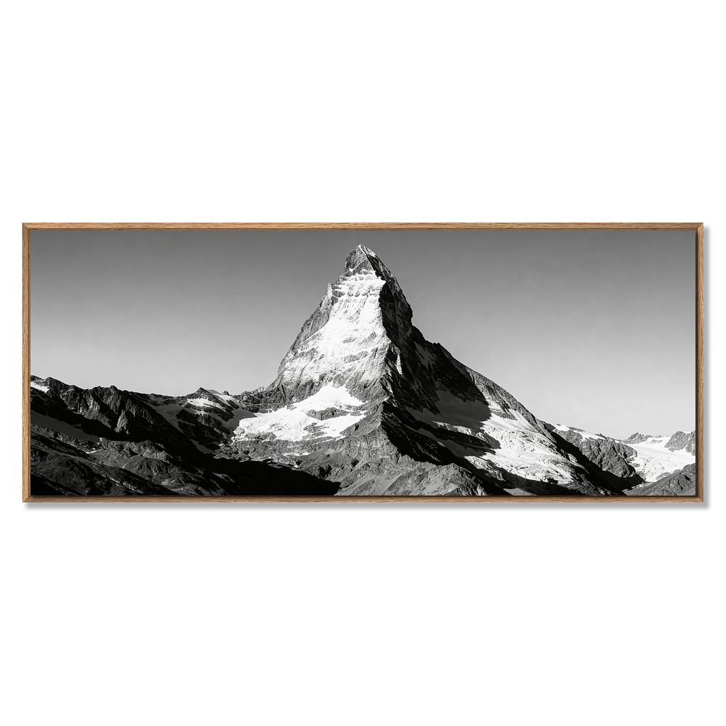 Silent Matterhorn Rise – Alu-Dibond wall art showcasing the iconic Matterhorn in striking black and white.