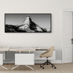 Silent Matterhorn Rise – Alu-Dibond wall art showcased above a modern desk in an elegant interior.