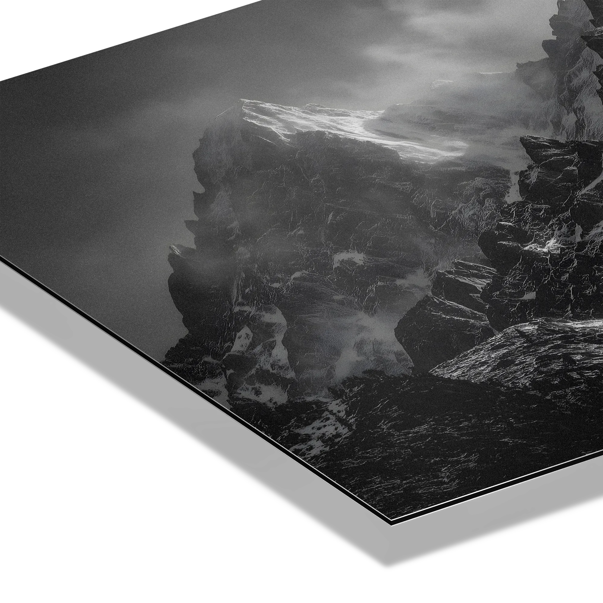 The Majesty of the Alps – Alu-Dibond wall art showcasing rugged mountain textures and dramatic light contrasts.