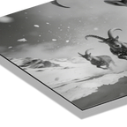 The Running Ibex – Alu-Dibond wall art featuring alpine ibex running through snow with dynamic movement and texture.