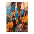 The Traveler’s Path - Poster featuring hiking boots and walking poles in tall grass, capturing a tranquil journey.