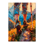 The Traveler’s Path - Poster featuring hiking boots and walking poles in tall grass, capturing a tranquil journey.