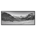 Winter Valley in the Alps – Alu-Dibond wall art featuring a snowy alpine valley scene.