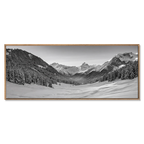 Winter Valley in the Alps – Alu-Dibond wall art featuring a snow-covered alpine valley.