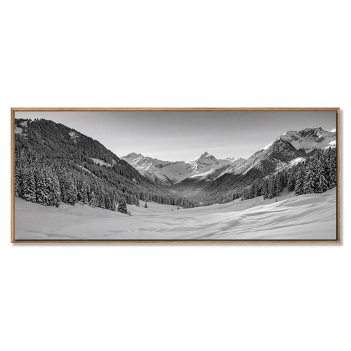 Winter Valley in the Alps – Alu-Dibond wall art featuring a snow-covered alpine valley.