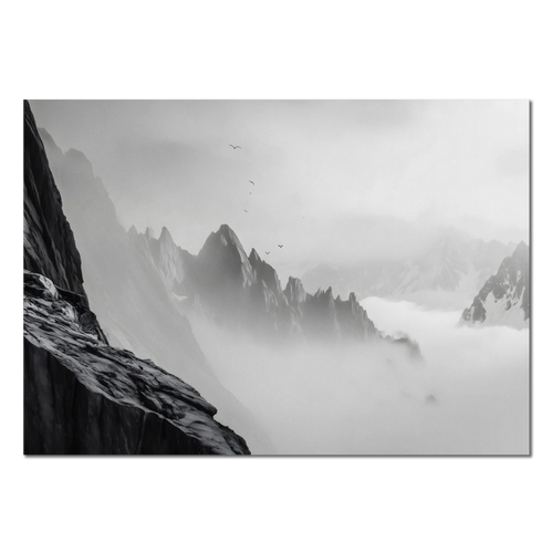 Above the Clouds – Alu-Dibond wall art capturing alpine peaks and mist for serene home decor.