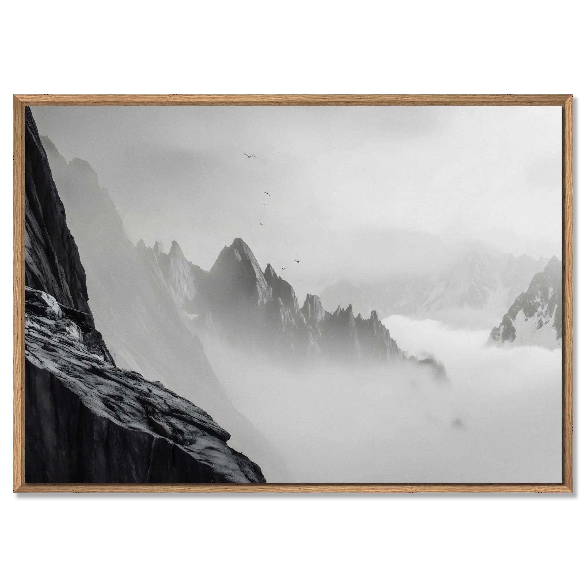 Above the Clouds – Alu-Dibond wall art depicting serene alpine peaks and misty skies.