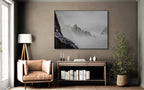 Above the Clouds – Alu-Dibond wall art displayed in a cozy living room setting, enhancing the tranquil atmosphere.