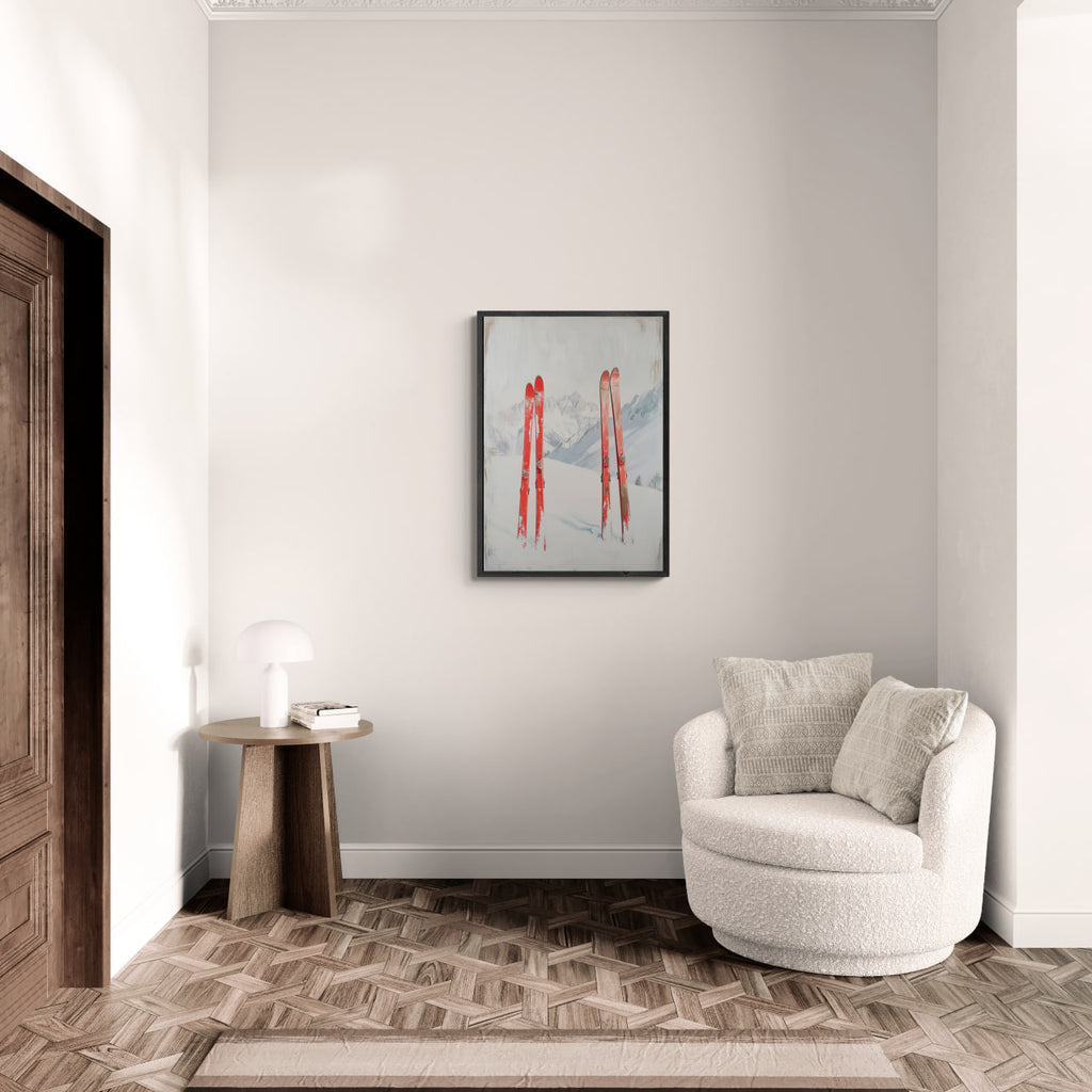 After active skiing - Poster displayed in a modern living room with minimalist decor and natural light.