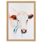 Albino Cow - Poster featuring a modern expressive portrait of a cow with a calm expression and bold brushstrokes.