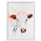 Albino Cow - Poster featuring a modern expressive painting of a cow with bold brushstrokes and soft colors.