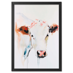 Albino Cow - Poster featuring a modern, expressive portrait of a cow with bold brushstrokes and soft textures.