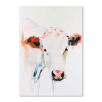 Albino Cow - Poster featuring a modern expressive portrait of a cow in soft tones and bold brushstrokes.