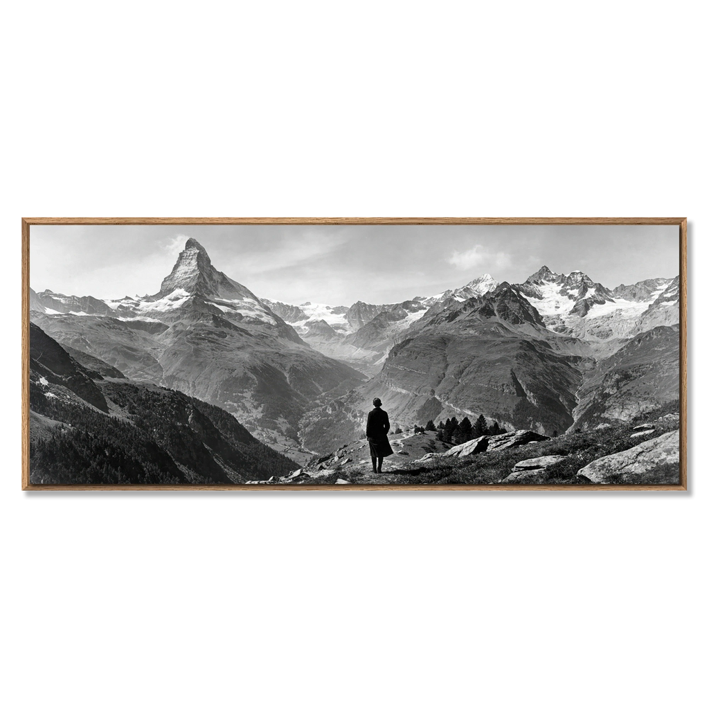 Alone with the Matterhorn – Alu-Dibond wall art featuring a solitary figure facing the iconic mountain landscape.