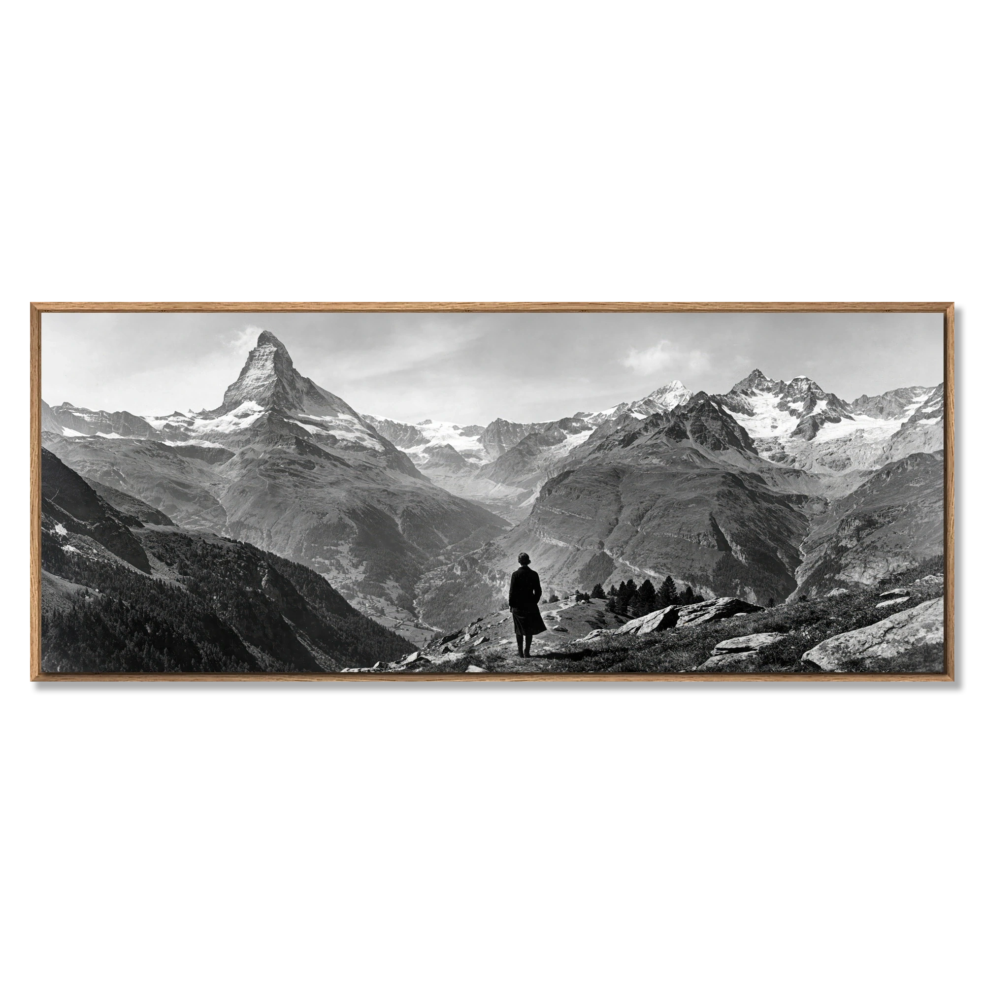 Alone with the Matterhorn – Alu-Dibond wall art featuring a solitary figure facing the iconic mountain landscape.