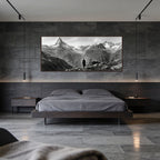 Alone with the Matterhorn – Alu-Dibond wall art displayed in a modern bedroom with a mountain landscape.